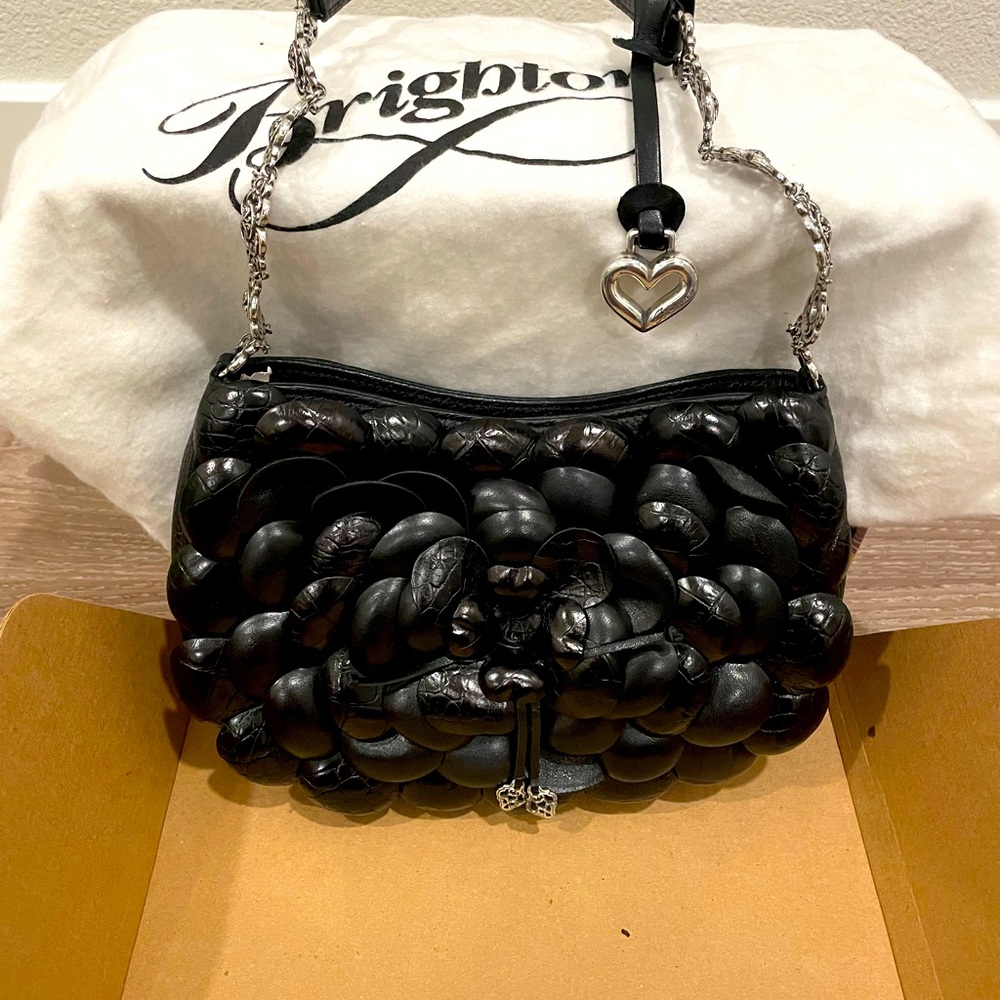 Brighton Roselie Applied Flower Black Hand Bag